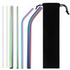 6pcs Eco Friendly Reusable Straw 304 Stainless Steel Straw Metal Smoothies Drinking Straws Set with Brush and Black Bag Wholesal