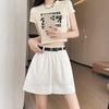 Women Summer Solid Color High-Waisted Wide-Leg Casual Shorts Pants