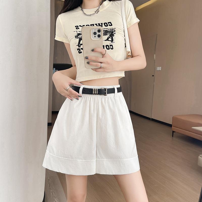 Women Summer Solid Color High-Waisted Wide-Leg Casual Shorts Pants