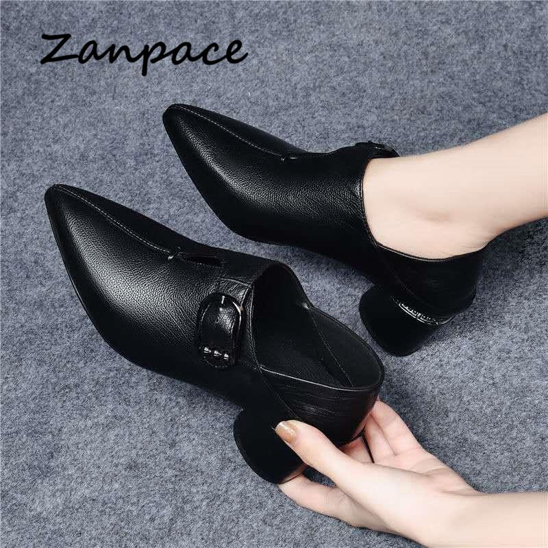 ZANPACE New Women's Ankle Boots 2024 PU Leather Autumn Winter Women Shoes Pointed Toe Buckle Strap Autumn High Boots Women