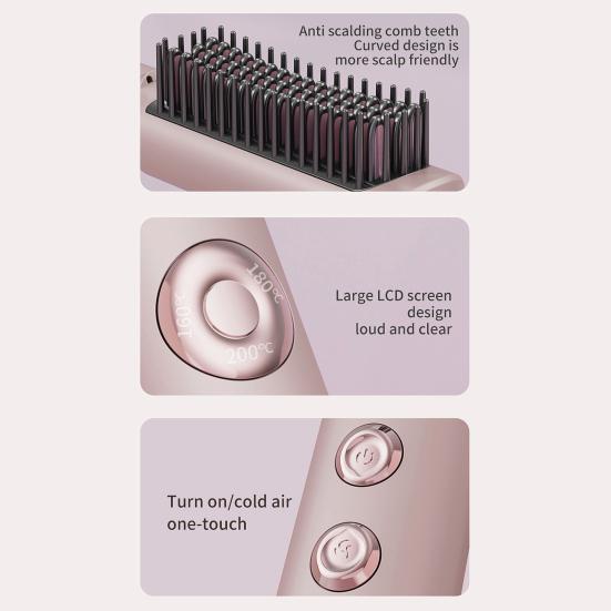 Cold Wind Hair Straightener Brush Temperature Modes Adjustable Fast Heating Portable Travel Electric Hair Straightening Styling Detangling Comb