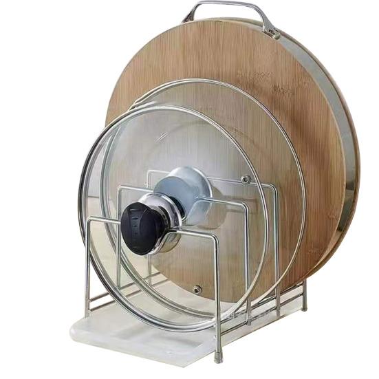 Stainless Steel Pot Lid Holder Modern Heavy Duty Standing Multi-functional Countertop Cutting Board Plate Cutter Storage Rack Organizer Kitchen