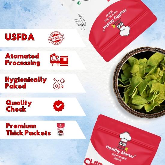 Healthy Master Baked Palak Chips| All Natural Ingredients | Rich In Fiber & Calcium | Low In Sodium | Gluten-Free | Vacuum Cooked | Oil-Free,200 Gm
