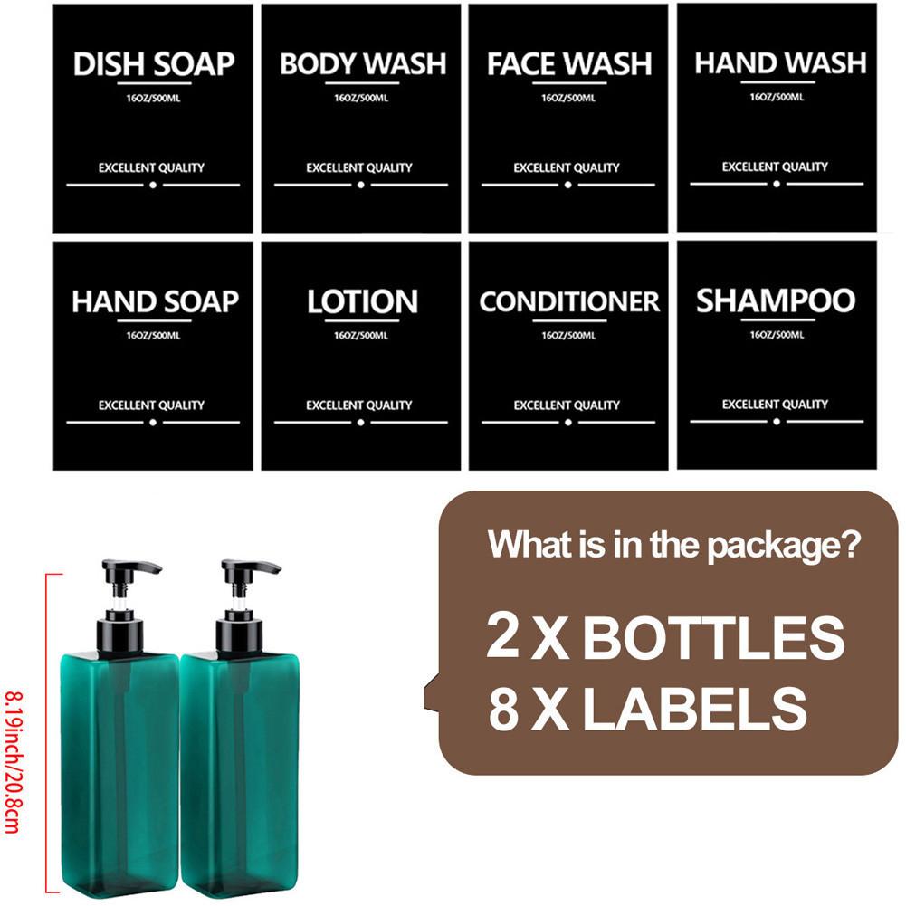 2pcs/set 500ml Square Empty Lotion Bottles with Labels Refillable Bottle Dispenser Containers Soap and Dish Soap Dispenser