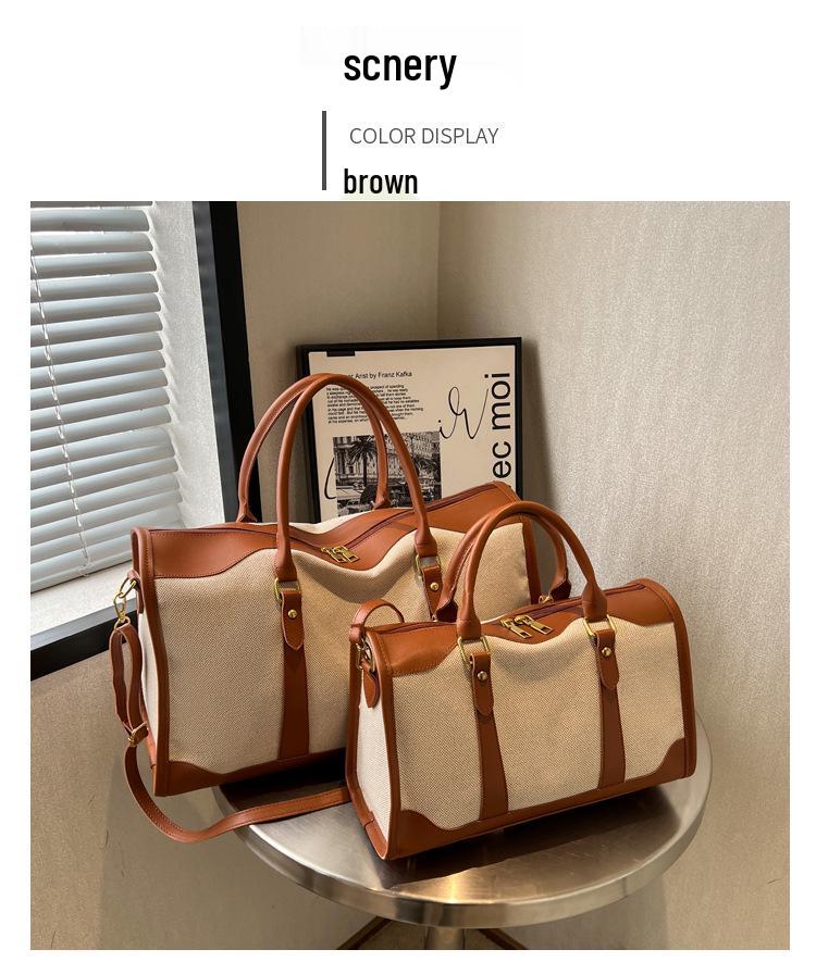 Retro Women's Canvas Travel Handbag - Large Capacity, Color Block Design, Ideal for Sports, Fitness, and Short-Distance Travel