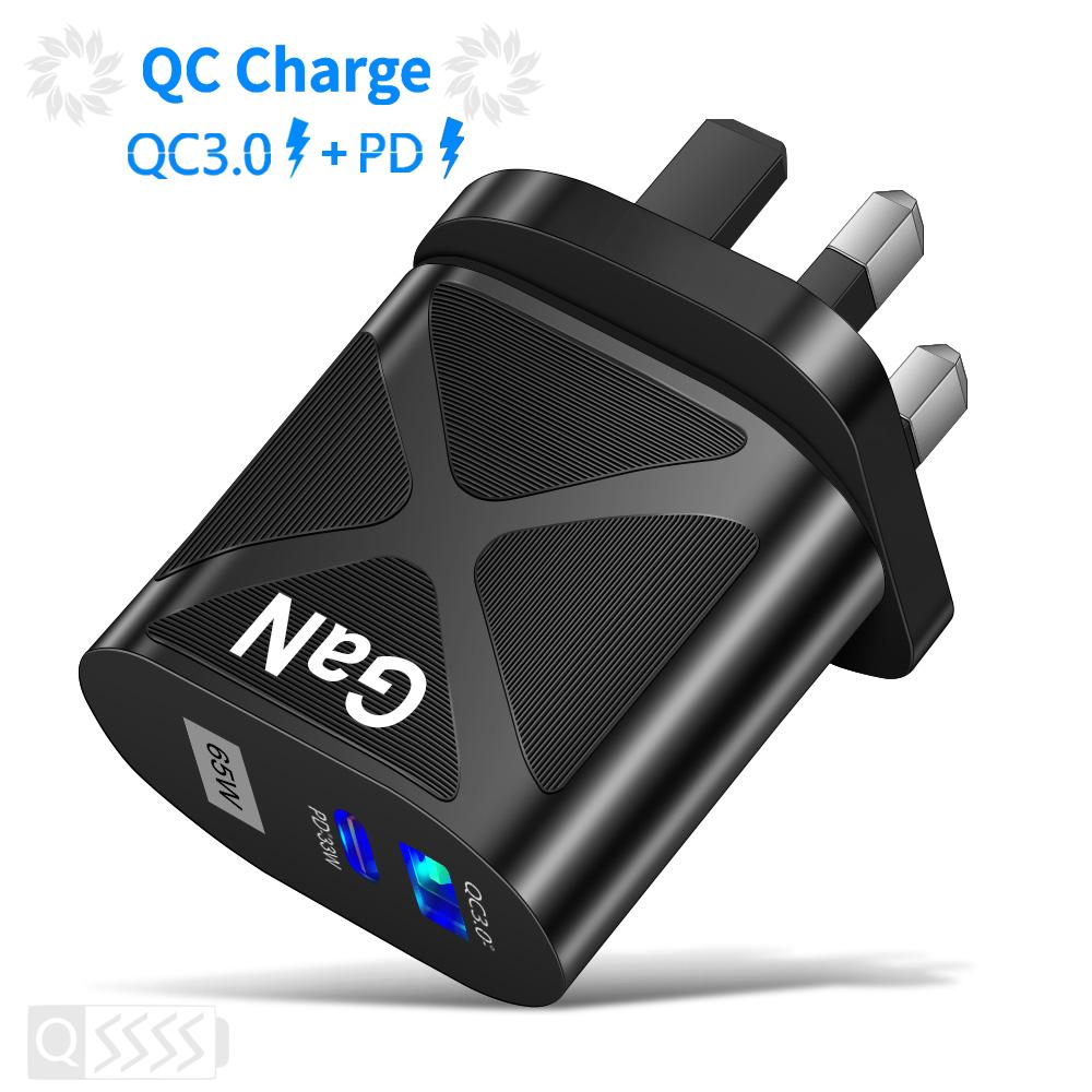 VAORLO 65W GaN Charger PD QC3.0 Fast Charging Quickly Charge Wall Charger EU UK US Ports