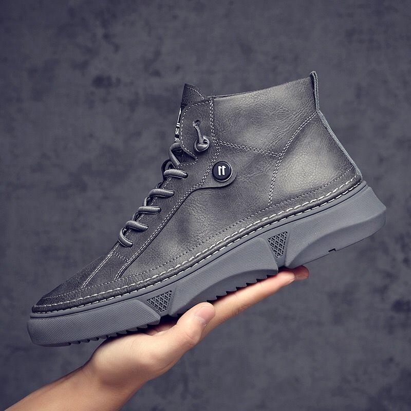2024 Winter New Men's High Top Men's Shoes Black Shoes Boots Work Clothes Pure Black Tide Boots Men British Style Boots Men