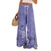 Women Summer Boho Palazzo Pants High Waist Wide Leg Floral Printing Casual Trousers With Pockets
