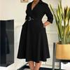 LYRIA Женское осеннее платье большого размера с лацканами, модное, с темпераментом, однотонное, юбка-качели