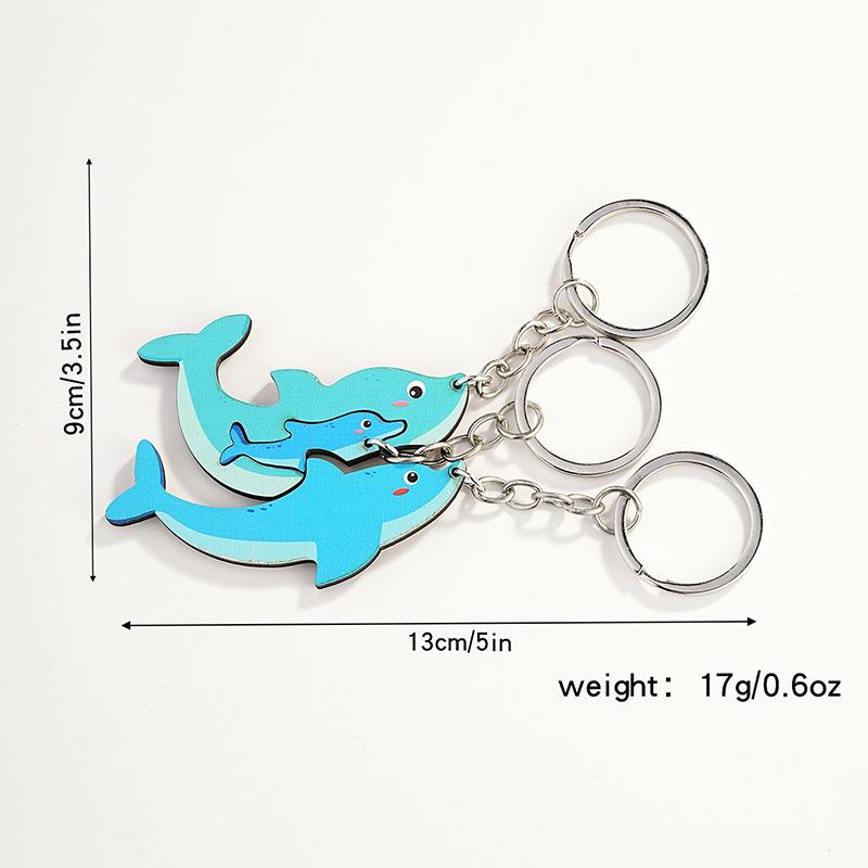 Cute Cartoon Animal Family Trio Wooden Puzzle Keychain Pendant