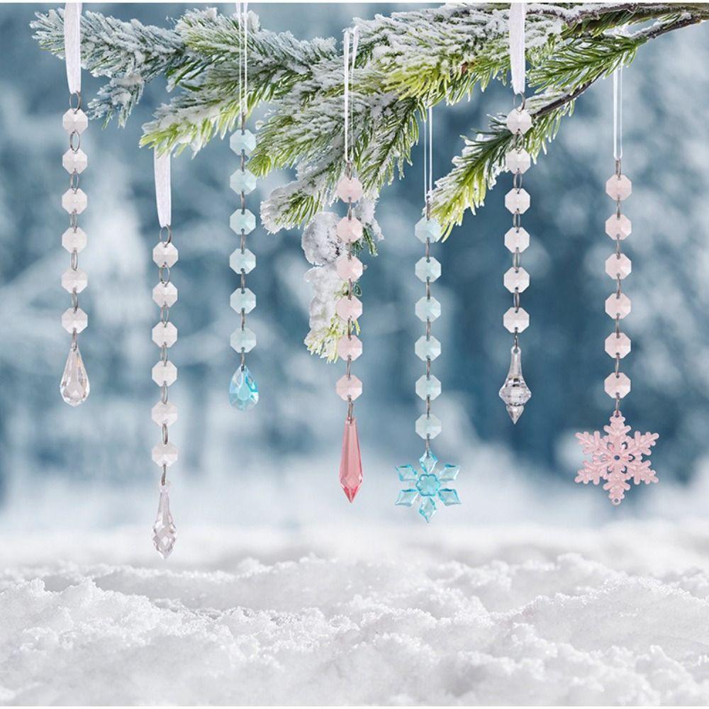 6pcs/set Transparent Acrylic Ice Pendants Sparkling Christmas Tree Hanging Festival Favors