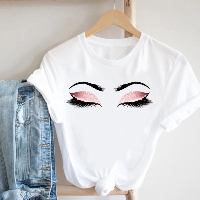 Women Crown Eye Lashes Eyelashes Summer Fashion Tshirt Short Sleeve Lady Print Tee Top Female Clothing Casual Graphic T-shirt