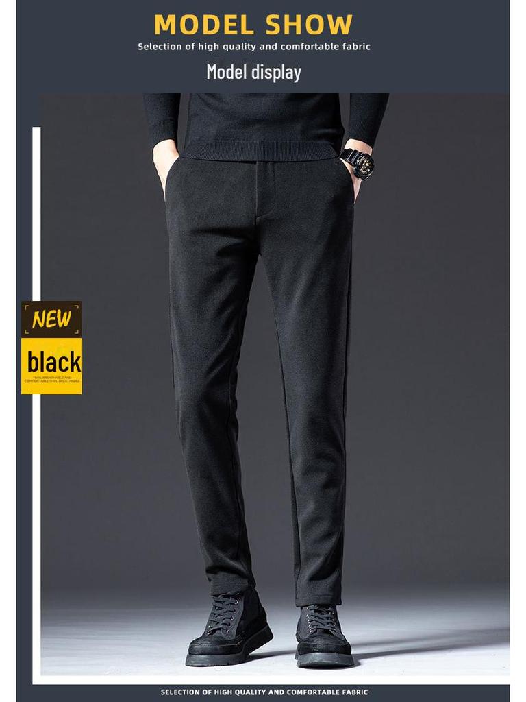 Men's Velvet Winter Pants: High-Grade Woolen, Elastic, Thick, Warm Casual Wear for Dad