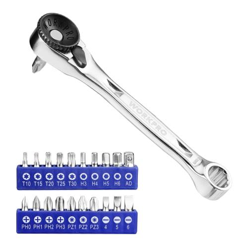 WORKPRO Bit Ratchet Set, Ratchet Driver, Ratchet Wrench, Mini Screwdriver, Double-Head Torx, Hex, Phillips, Flathead, and Pozid Screwdrivers, Repair T