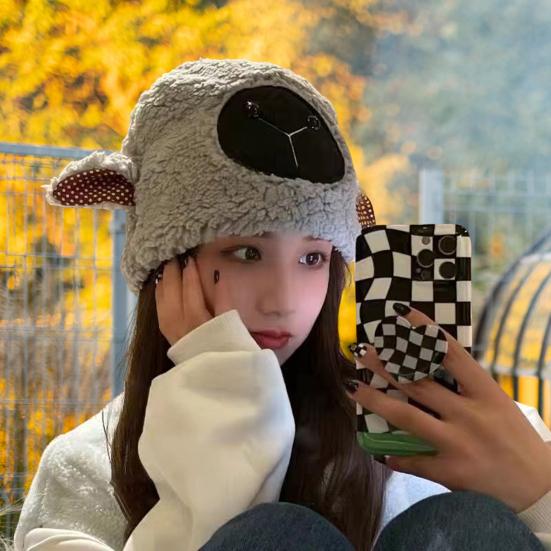 Lady Winter Hat Cartoon Lamb Head Shape Thick Fleece Ear Protection Dome Heat