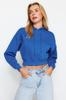 Women's Fashion Saks Thick Fleece Hooded Relaxed Cut Crop Basic Knitted Sweatshirt