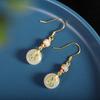 Ancient Gold Craft Natural Hetian Jade Round Earings for Women New In Court Style Phoenix Dance Eardrop Wedding Jewelry