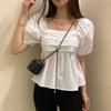 Summer One Shoulder Square Neck Bubble Sleeve Short Sleeve Shirt for Women's Trendy Fashion Top