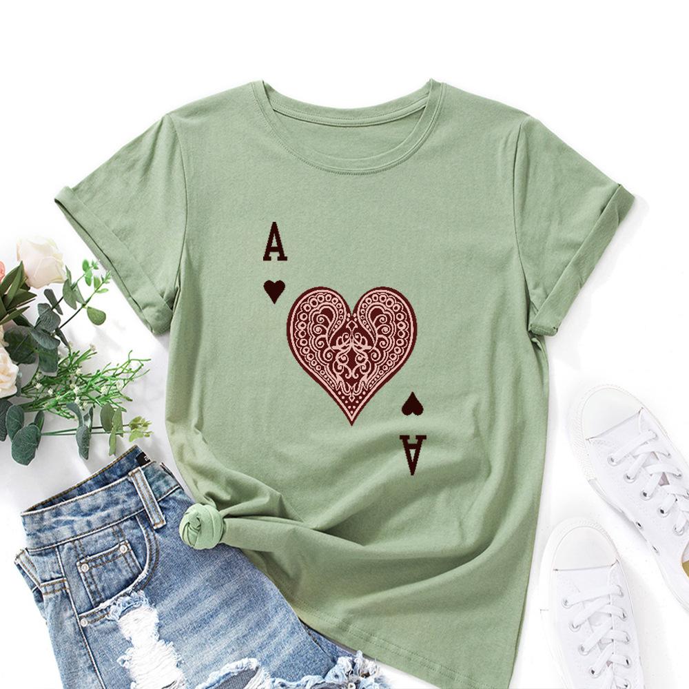 Summer Round Neck Red Peach A Printed Top Fashionable Casual Pure Cotton Short Sleeved Women's T-shirts