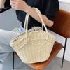 Summer Straw Bag Women Weave Handmade Handbag Drawstring Handle Bag Large Capacity Wave Point Tote Bag Shopping Bags ARI