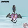 WOSTU 925 Sterling Silver Black Devil Pendant Charms Stone Heart Beads for Women DIY Jewelry Gift Making