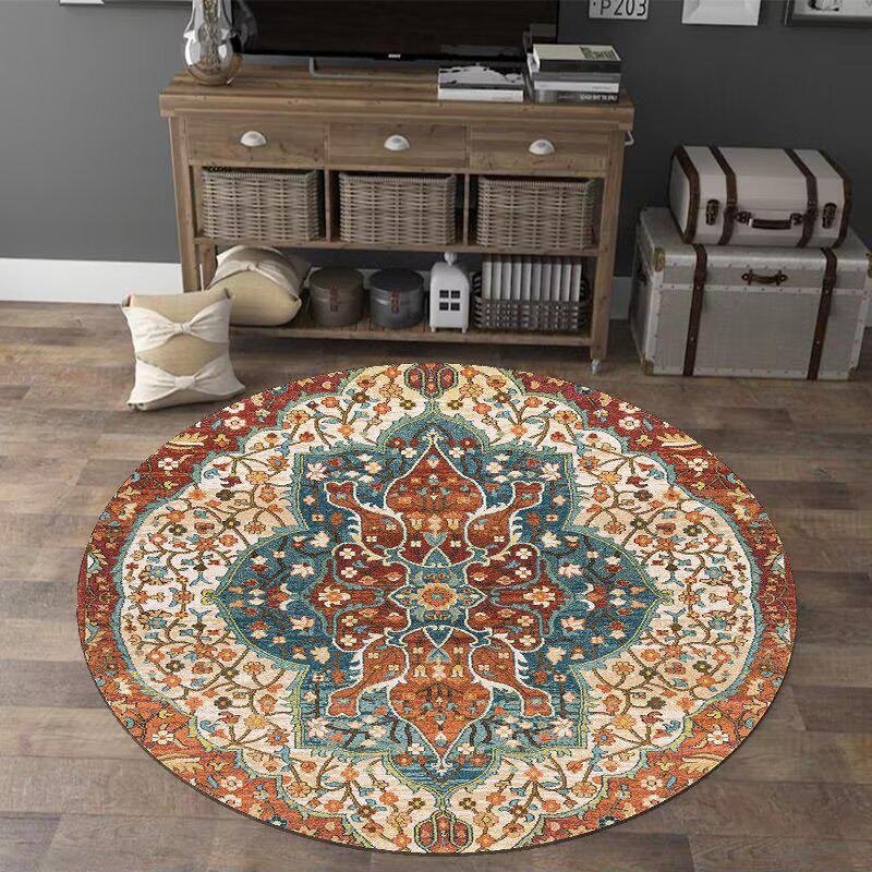 Bohemian Ethnic Round Carpet - Retro Style for Bedroom, Living Room, and Tent