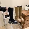 Women Knee High Knight Boots Autumn Winter New Chunky Heeled Thin Boots Women Platform PU Leather Elastic Long Botas