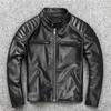 First Layer Sheepskin Leather Jacket Men's Motorcycle Stand Collar Slim Short Youth Leather Jacket