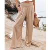 Spring Autumn Women Elastic Wide Leg Pants Fashion Casual Green Cotton Linen Long Pants Pleated Loose OL Style Trousers 30766