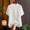 Chinese Style Jacquard Silk White Shirt for Women In Women's Summer New Retro Buckle National Trend Style Mulberry Silk Top for Women