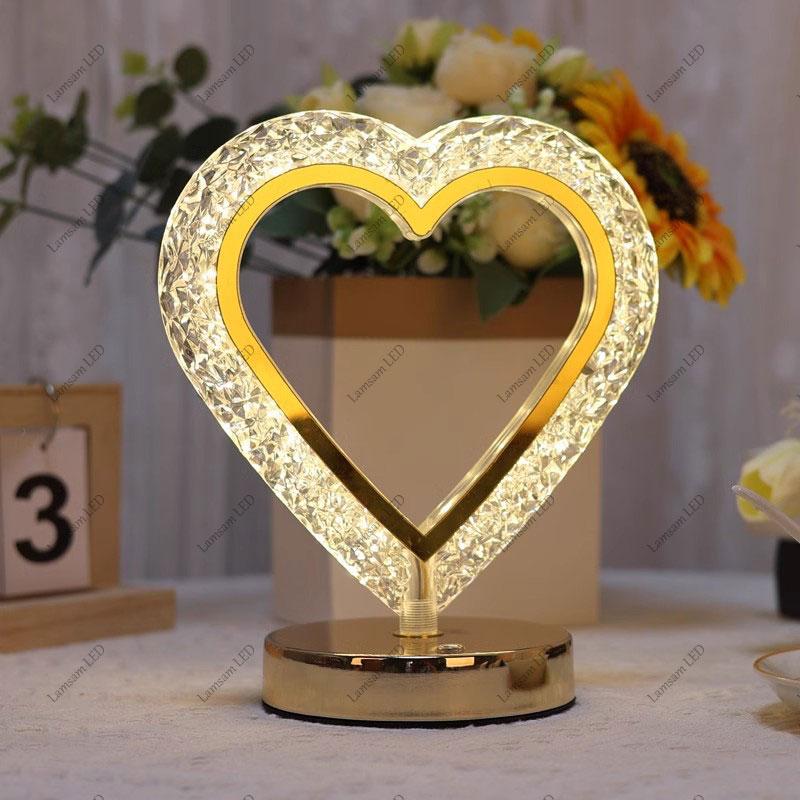 Heart-shaped Acrylic Table Lamp Ambient Desk Light Tricolored USB Rechargeable LED Color-changing Night Light for Home Decor