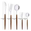 20Pcs Dinnerware Set Stainless Steel Silver Imitation Wooden Handle Clamp Western Knife Fork Spoon Cutlery Tableware Silverware