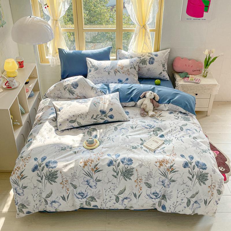 Элегантный синий цветочный узор пододеяльник комплект 100% хлопок мягкий приятный для кожи комплект постельного белья размера Queen одеяло чехол наволочки