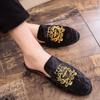 Luxury Royal Style Men Mules Slippers Velvet Handmade Embroidery Bee Pattern Exotic Designer Loafers Fashion  Casual Shoes