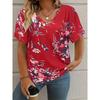 T-shirt Women's Summer Casual Elegant V-neck Short Sleeve Retro Floral 3D Top Loose Casual Wear Ladies T-shirt