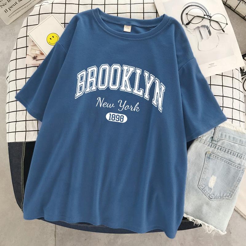 Женская футболка с буквенным принтом «Бруклин Нью-Йорк 1898», уличные дышащие топы, одежда больших размеров, удобная одежда с круглым вырезом и короткими рукавами