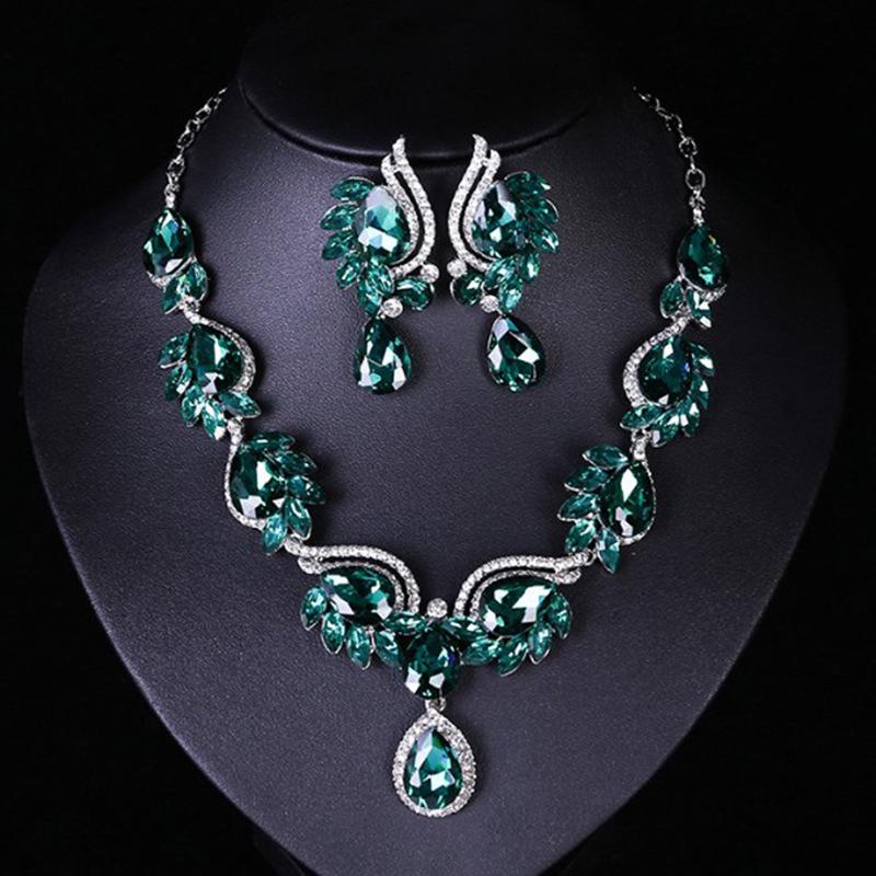 European and American Gemstone Jewelry Set: Fashion Bridal Necklace & Earrings for Women