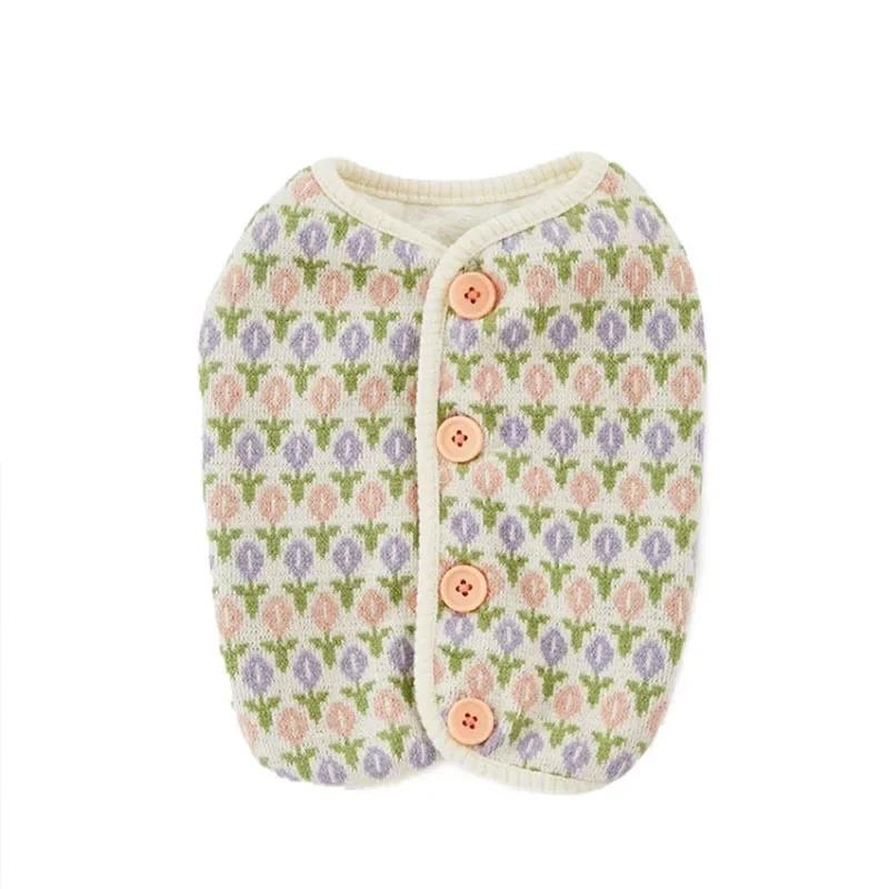 Autumn Winter Puppy Dog Vest Knitted Small Flower Vest Small Dog Warm Sweater Ins Wind Cat Two-legged Pet Clothes Costume
