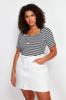 Women's Style Plus Size Black-White Striped Knitted Blouse