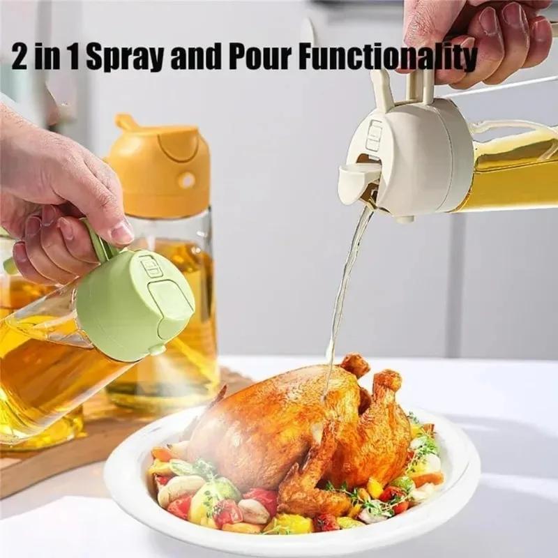 2-in-1 Sprayer Pourer Oil Empty Bottle Plastic Oil Container Dispenser Vaporizer for Kitchen Barbecue Camping Cooking Utensils