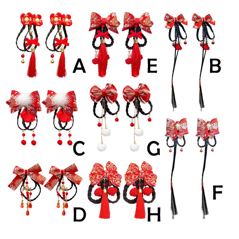 Chinese New Year Style Tassel Hairpin 2pcs Bow Decorative Performance Clothing Hairpin Set Acce E5N3