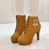 Women High Heels Stiletto Ankle Boots Autumn Fashion Lace-up Side Zipper Boots Female Platform Solid Color Short Booties