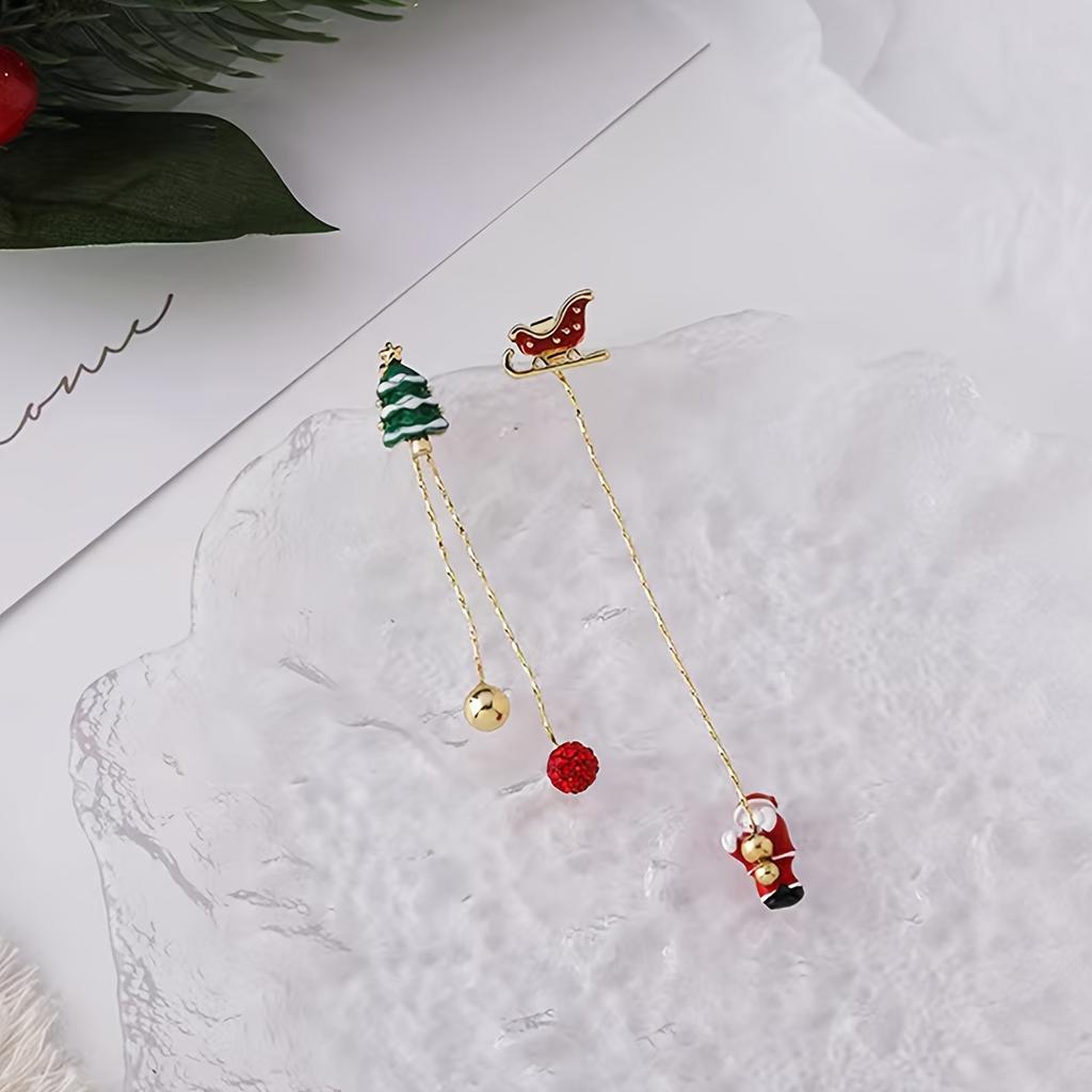 1pc Elegant Cute Style Christmas Earrings Climbing Santa Claus Design Colorful Unique Asymmetrical Long Tassel Earrings Fashion Festival Party Gift
