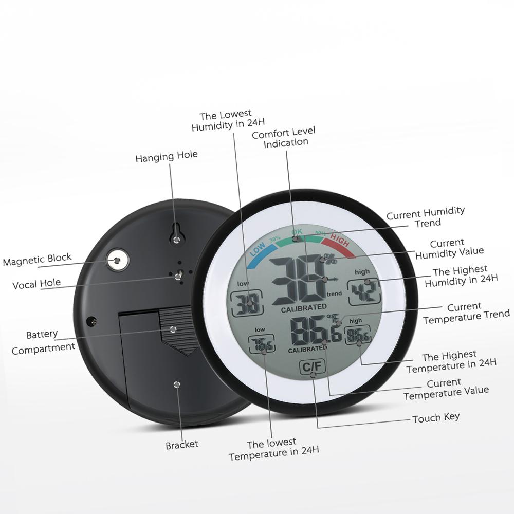 Digital Thermometer Hygrometer Temperature Humidity Meter °C/°F Max Min Value Trend Display Mini Temperature and Humidity Meter