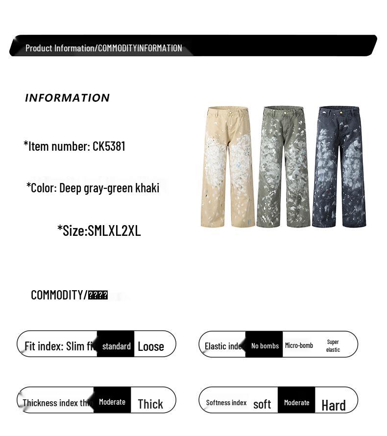 Yongfang Unisex Retro Splatter High-Waist Distressed Straight-Leg Overalls