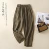 Spring and Summer Literary Retro Cotton Linen Harem Trousers Plus Size Women's Elastic Waist Solid Colour Versatile Cropped Pants