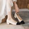 Soft Leather Single Shoes Women's Skirt Temperament Versatile Square Head Not Tired Feet Thick Heels Shallow Mouth Women's Shoes