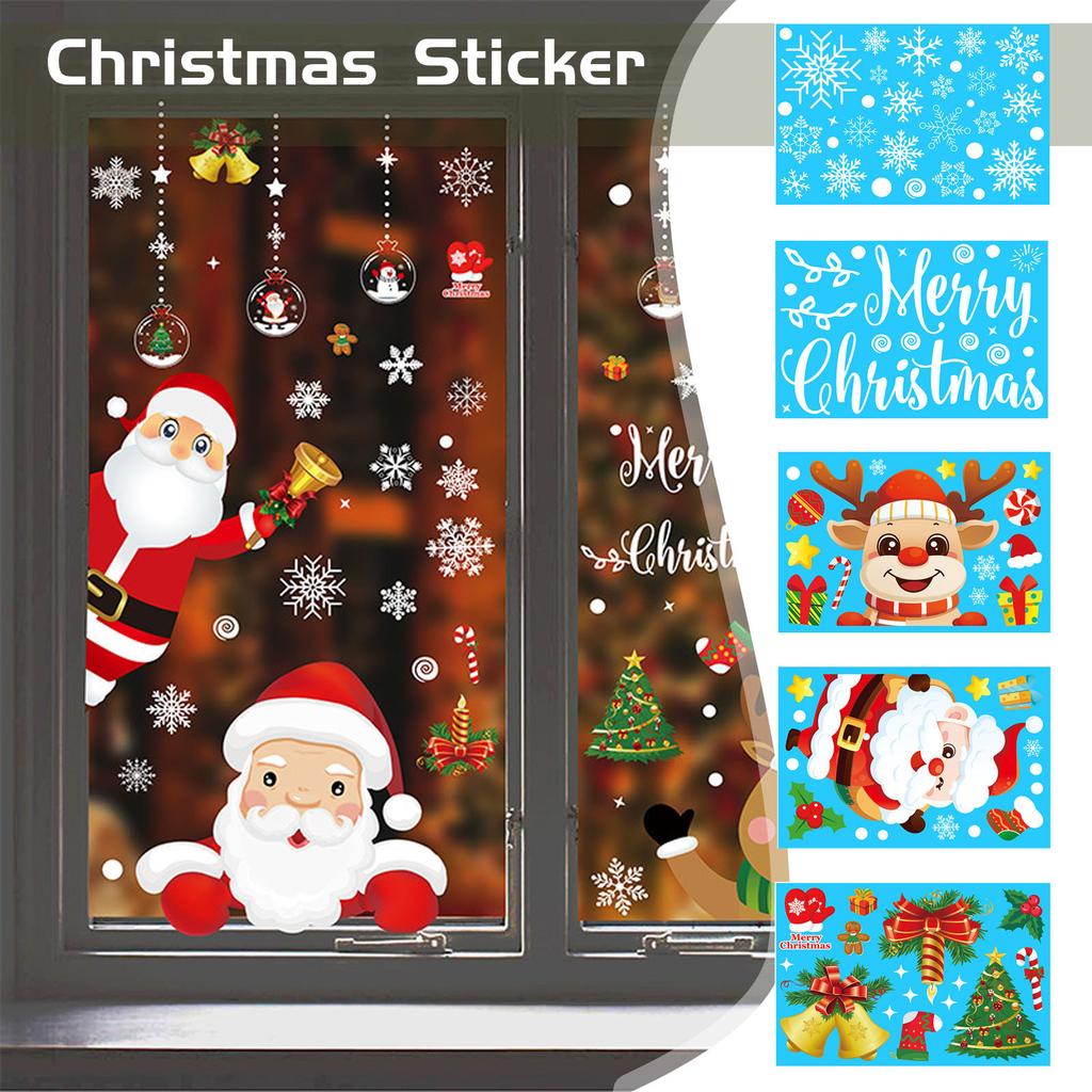 Electrostatic Glass Stickers On Christmas Windows And Christmas Stickers On Walls