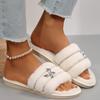 Metal Butterfly Decor Plush Slippers Women Indoor Home Open Toe Faux Fur Slides Woman Shiny Crystal Comfortable Fluffy Slippers