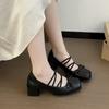 French Cross-strap Mary Jane Shoes Female Gentle Lady Thick Heel Square Head Light Mouth Bow Small Leather Shoes Retro Single Shoes